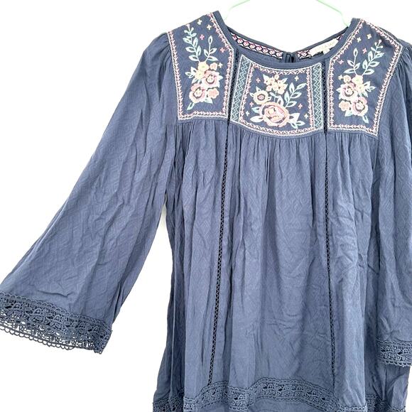 Kate & Sam Size Small Lace Embroidered Long Sleeve‎ Shirt Top Blouse Blue - Picture 3 of 5